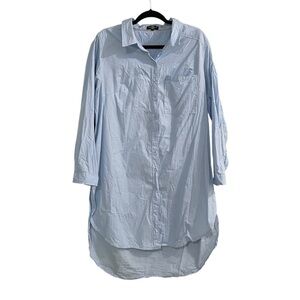 VELVET HEART Cotton Button Front Midi Shirtdress Light Blue 1X